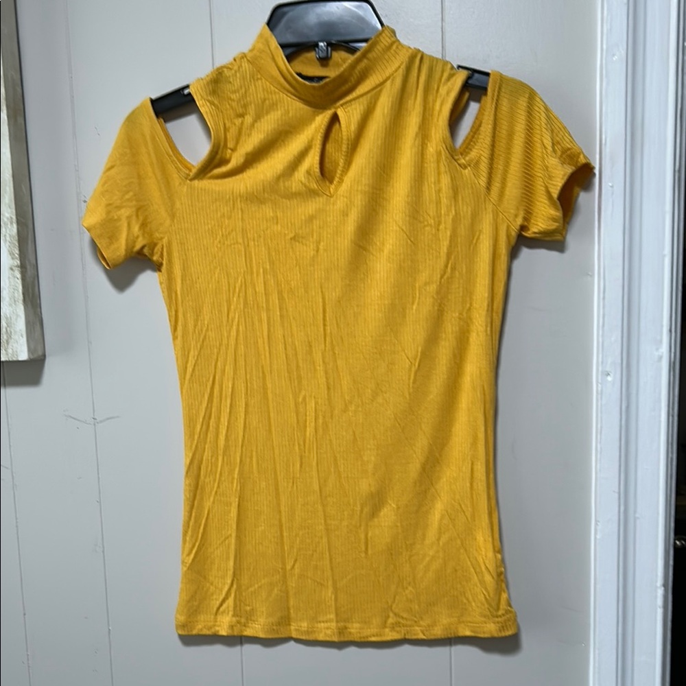 Ambiance Mustard Cut-Out Shoulder Tee